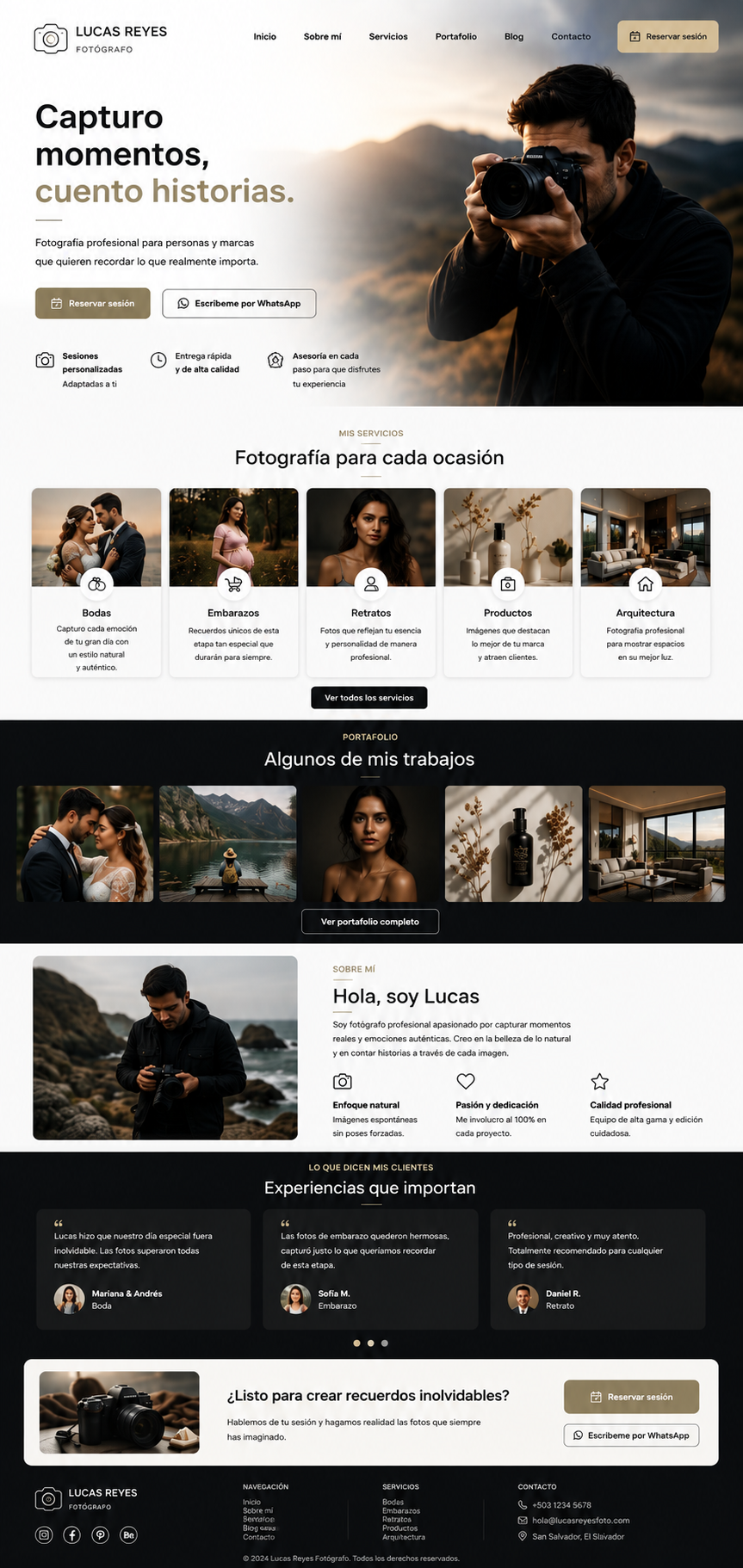 Ejemplo de Landing Page para un fotógrafo
