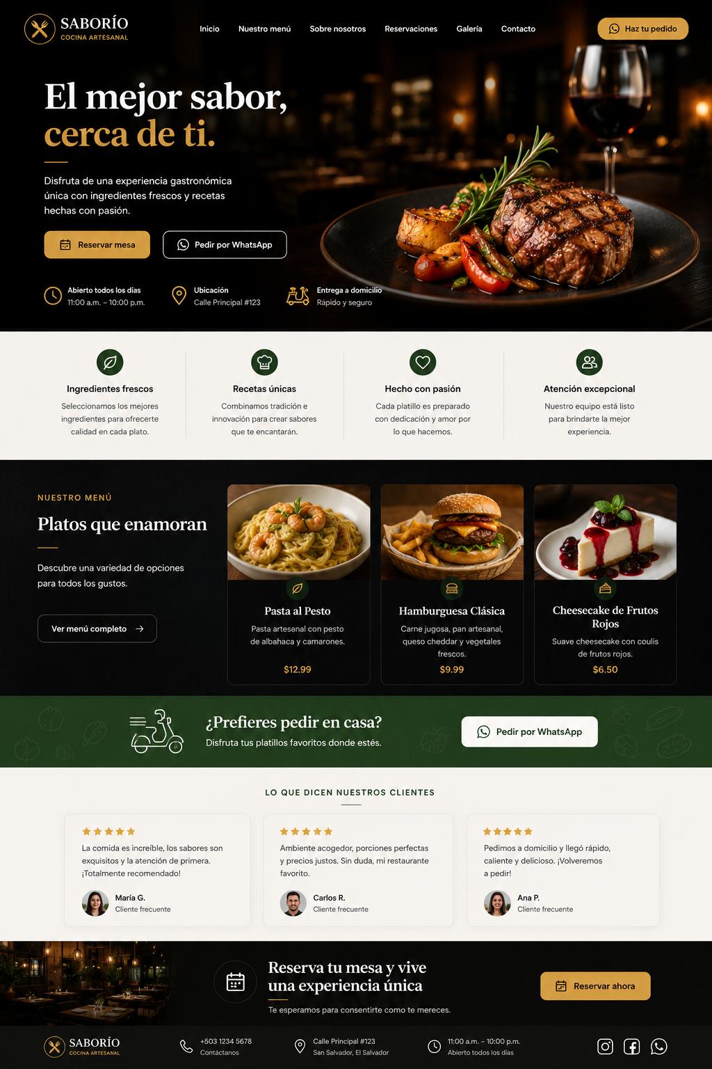Ejemplo de Landing Page para un restaurante